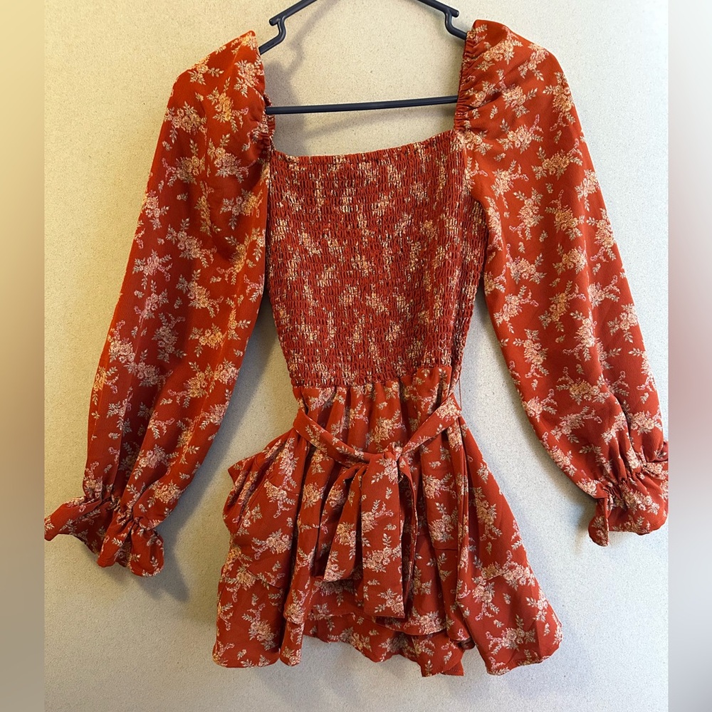 Altar'd State Brick Red Floral Romper